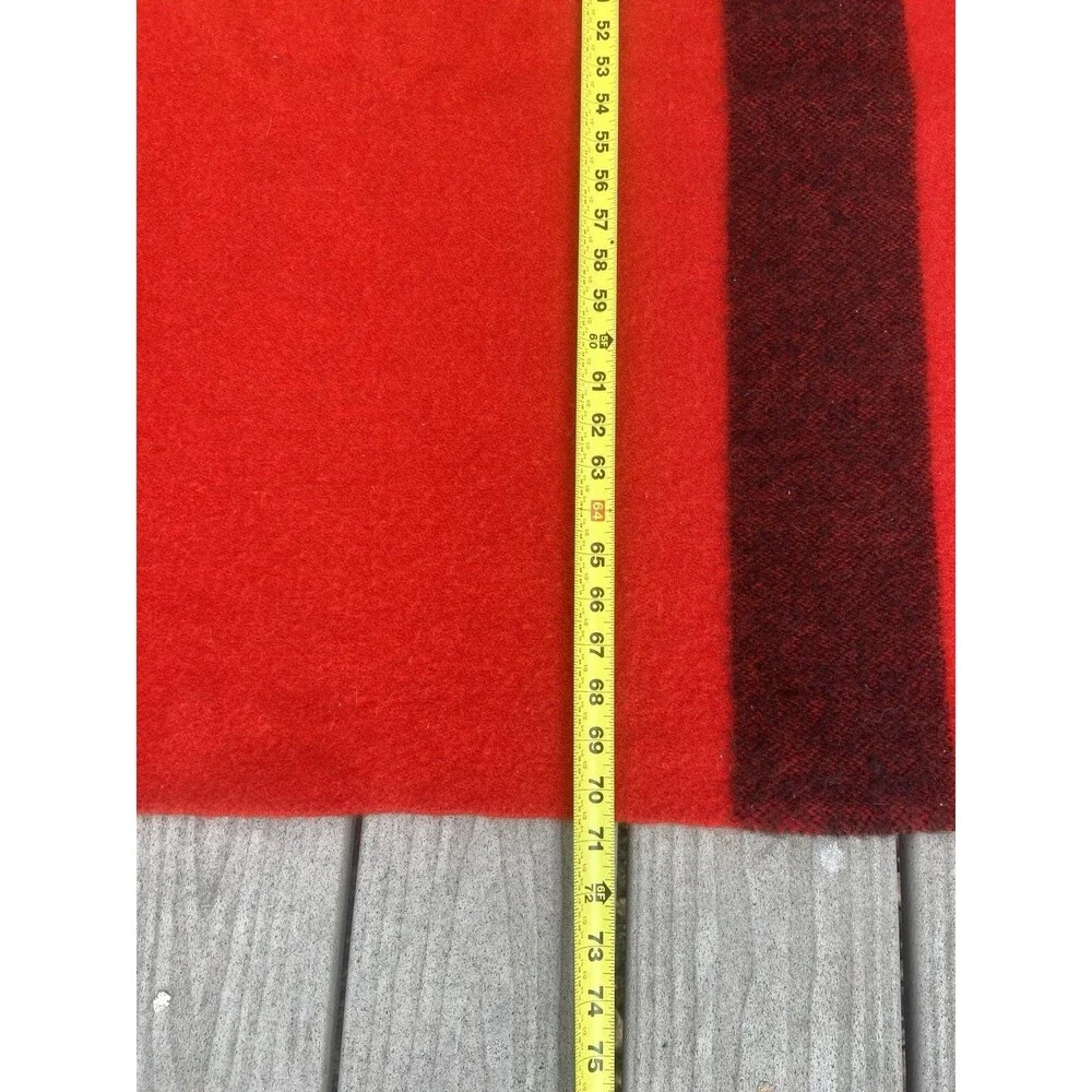 Vintage Highlander Red Striped Wool Blanket Pure Wool Cabin Camp 80x70 L 3.5 Pt